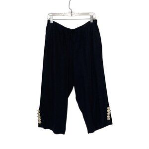 Christopher & Banks Womens Black Linen Blend Cropped Wide Leg Pants Buttons Sz L